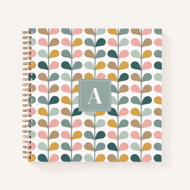 Square Monogram Initial Floral Petals Pattern Notebook (Front)