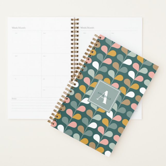 Square Monogram Initial Floral Petals Pattern Planner (Display)