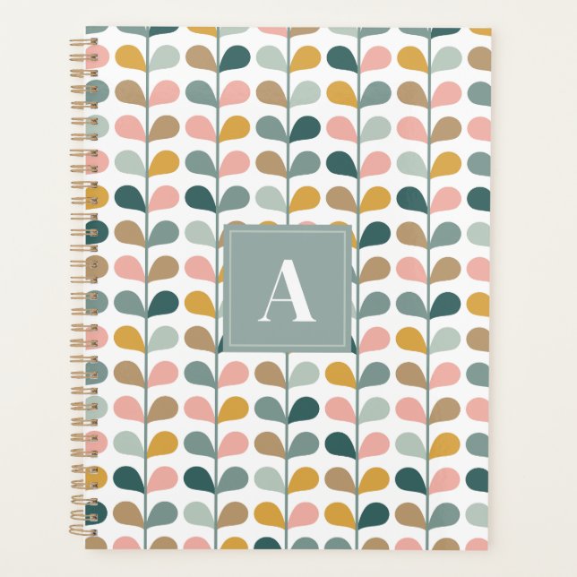 Square Monogram Initial Floral Petals Pattern Planner (Front)