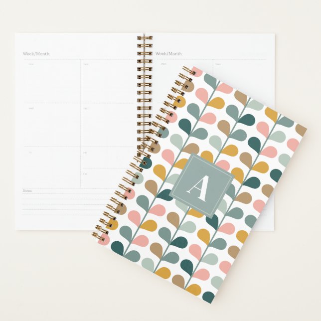 Square Monogram Initial Floral Petals Pattern Planner (Display)