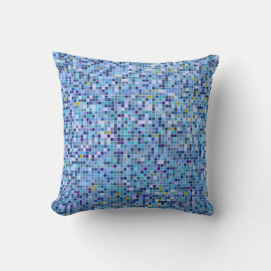 Square Mosaic Blue Tones Tile Pattern Throw Pillow