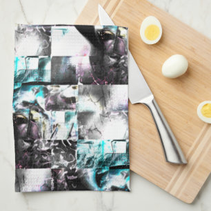 Square mosaic of messy textures in silver to cyan kitchen towel