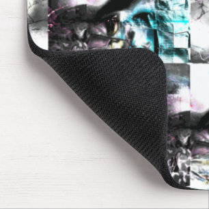 Square mosaic of messy textures in silver to cyan mouse pad