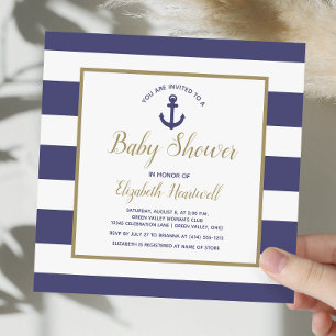 Square Nautical Navy Blue Anchor Boy Baby Shower Invitation