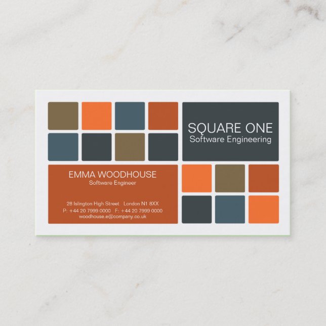 Square One White, Blue & Rust Business Card (Front)