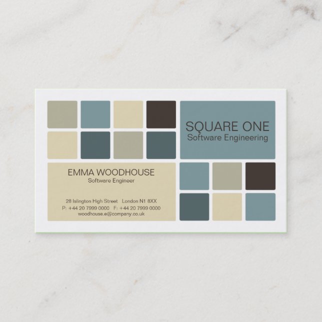 Square One White, Cadet Blue & Beige Business Card (Front)
