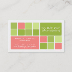Square One White, Pink & Green Business Card