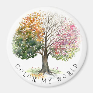 SQUARE or ROUND MAGNET 4 SEASON TREE PERSONALIZE