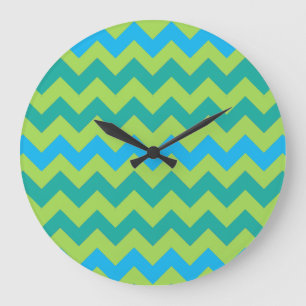 Square or Round Wall Clock, Blue Moons Chevrons Large Clock