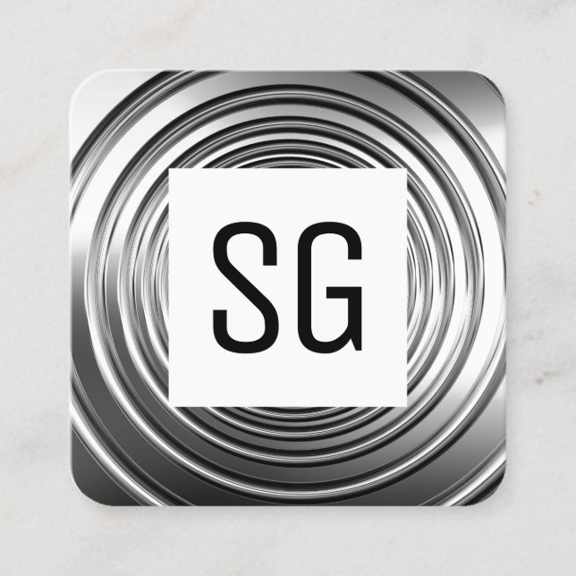 Square Panel - Initials - Long Spring B&W Square Business Card (Front)