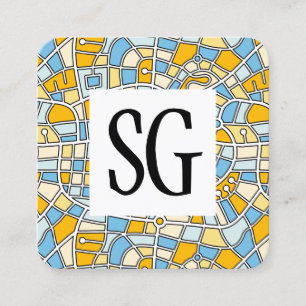 Square Panel - Initials - Map Pattern 030520 Business Card