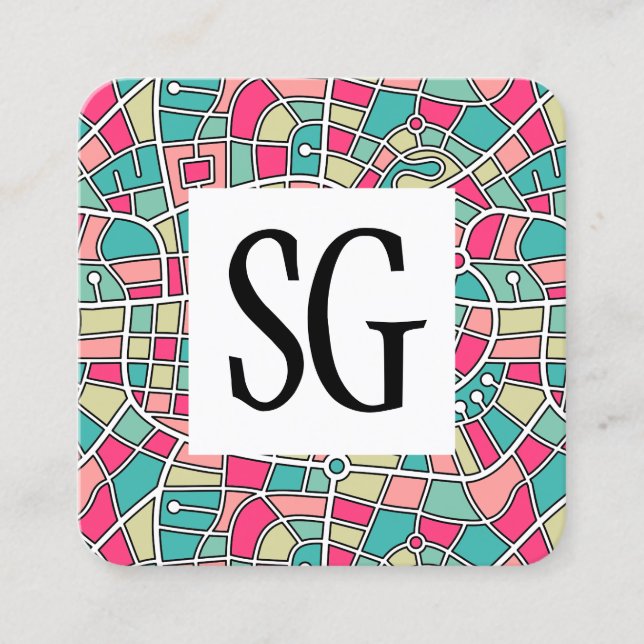 Square Panel - Initials - Map Pattern 030520 Business Card (Front)