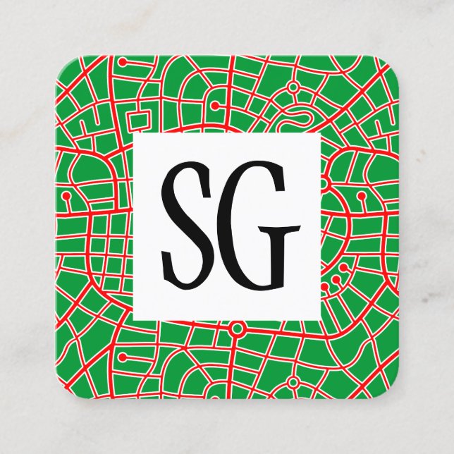 Square Panel - Initials - Map Pattern 030520 Square Business Card (Front)