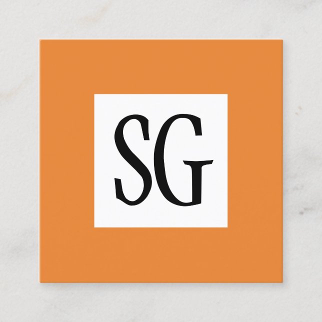 Square Panel - Initials - Orange Business Card (Front)