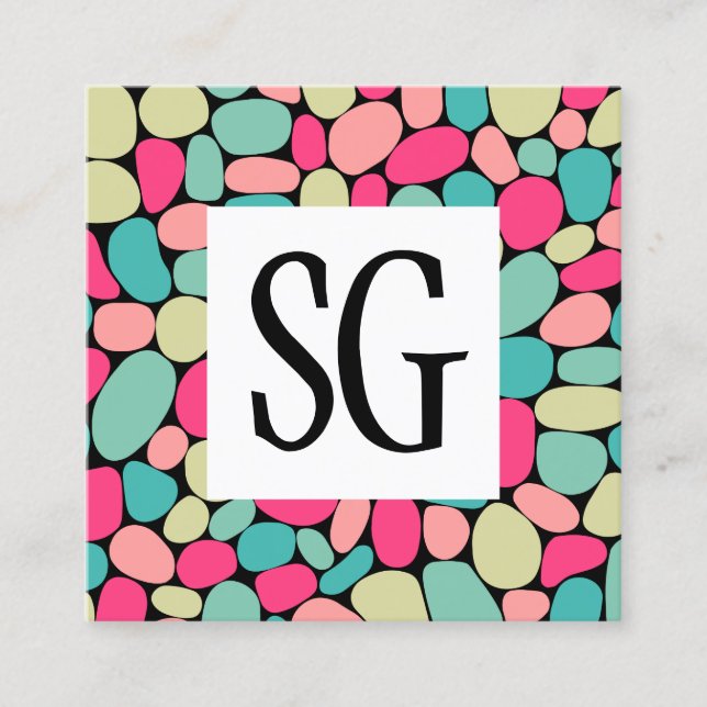 Square Panel - Initials - Pebble Shapes 01 Business Card (Front)