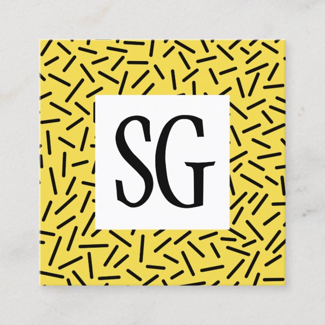 Square Panel - Initials - Scattered Lines - Yellow Square Business Card (Front)