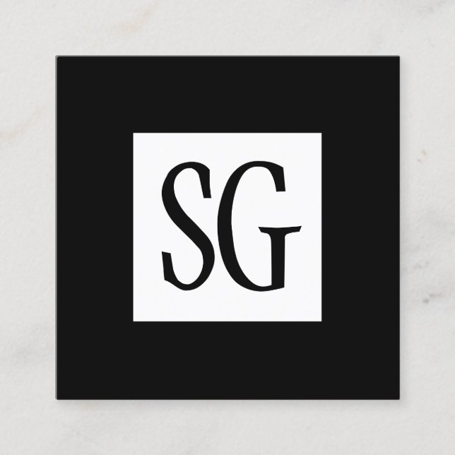 Square Panel - Initials - White and Black Business Card (Front)