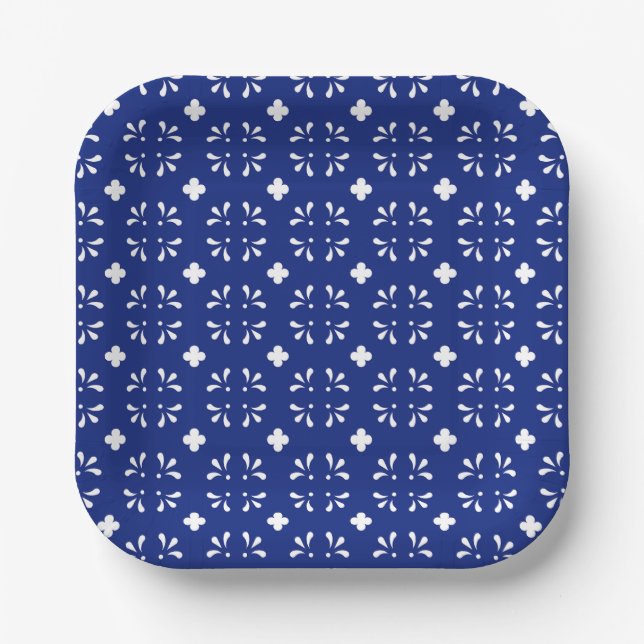 Square Paper Plate Blue White Pattern Tableware  (Front)