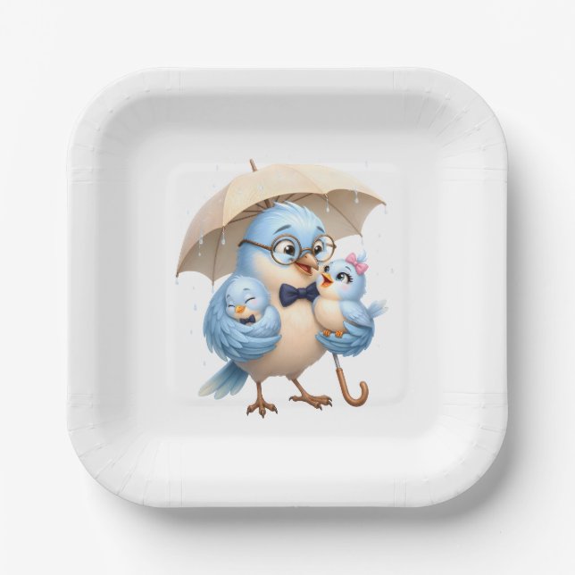 Square Paper Plate Father Bird Design (Front)