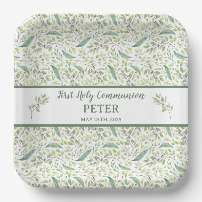 Square Paper Plato First PETER Communion Plate (Front)