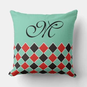 SQUARE Pattern - black red white + your background Throw Pillow