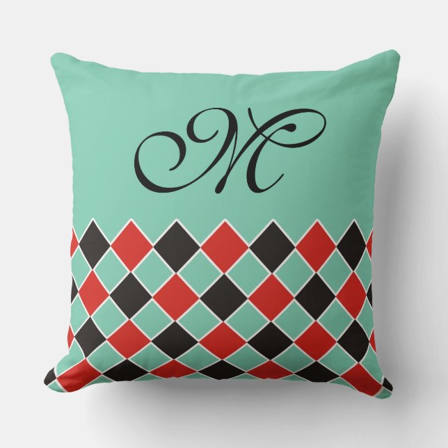 SQUARE Pattern - black red white + your background Throw Pillow (Front)