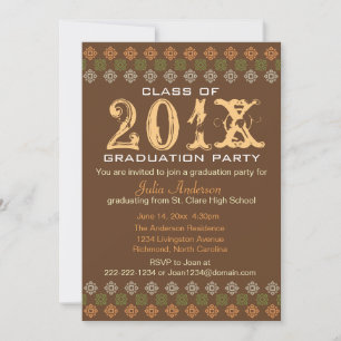 Square Pattern Brown Graduation Party Invitation