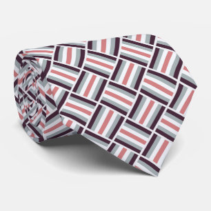 Square Pattern - Dark Red Coral Silver Tie