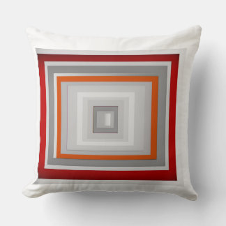 square pattern design Red , Grey ,White , Orange  Throw Pillow