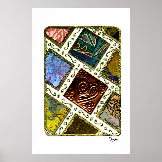 Square Pattern Different Techniques Copper Heart Poster (Front)