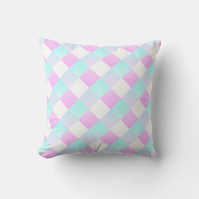 Square Pattern Purple Pink Aqua and White Modern Throw Pillow (Front)