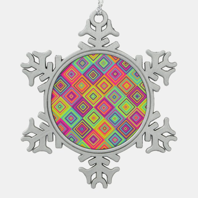 Square Pattern Snowflake Pewter Christmas Ornament (Front)