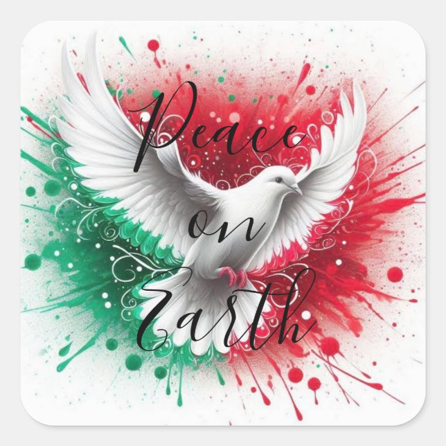 Square - Peace on Earth with White Dove in flight Square Sticker (Front)