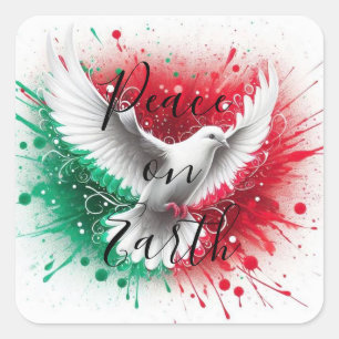 Square - Peace on Earth with White Dove in flight Sticker