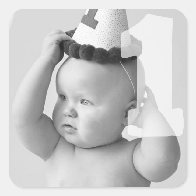 Square Personalize Photo Baby One Year Old Sticker (Front)