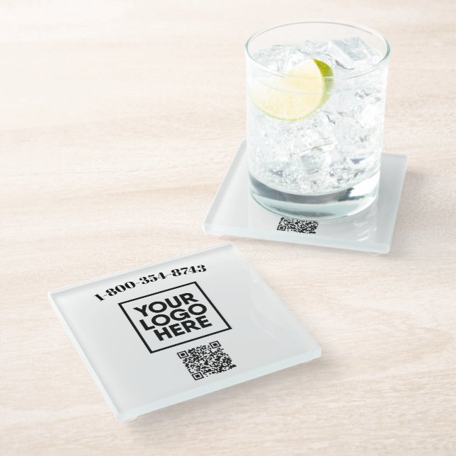 Square Personalized Custom Logo QR Code  Glass Coaster (Angled)