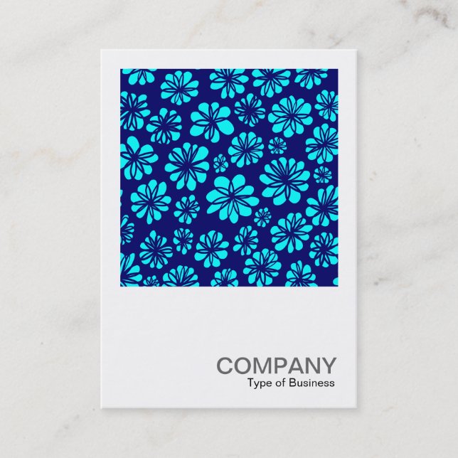 Square Photo 0265 - Cyan and Navy Flowers Business Card (Front)