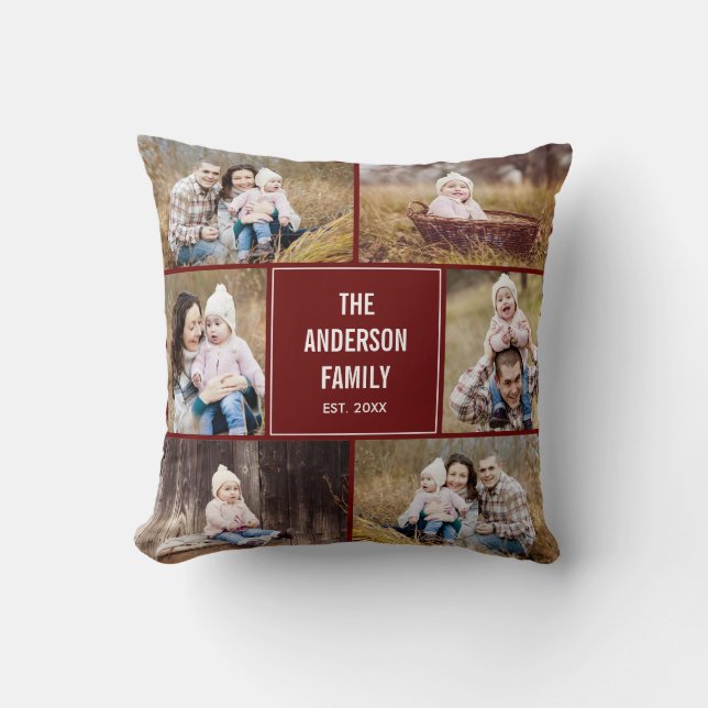 Square Photo Collage Custom Throw Pillow (Front)