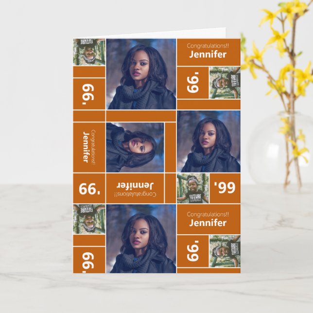 Square Photo Graduation Class Year Burnt Orange Card (Yellow Flower)