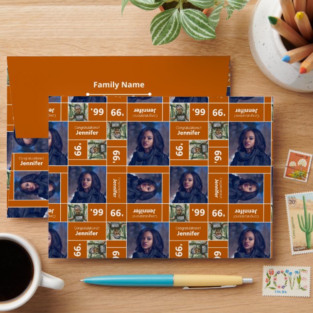 Square Photo Graduation Class Year Burnt Orange Envelope (Desk)