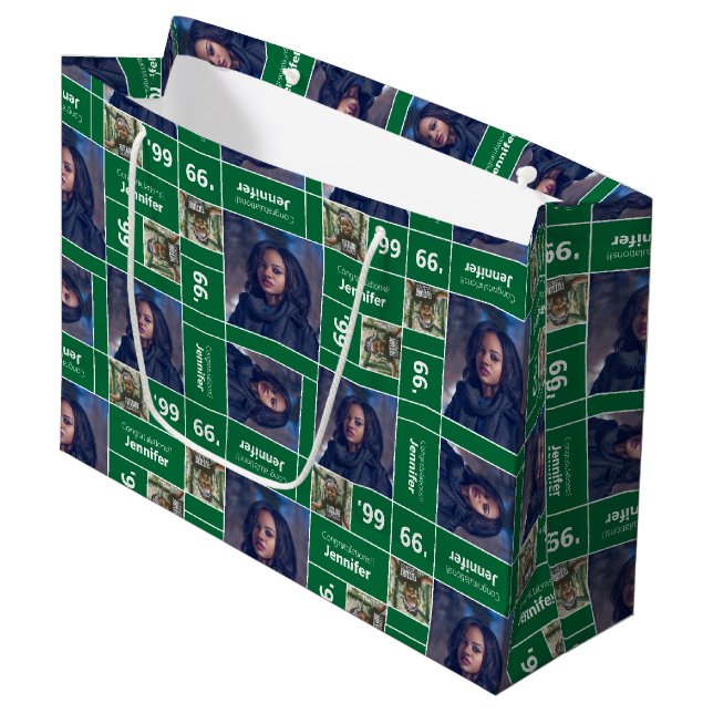 Square Photo Graduation Class Year Green Large Gift Bag (Front Angled)