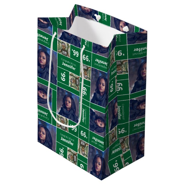 Square Photo Graduation Class Year Green Medium Gift Bag (Front Angled)