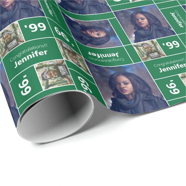 Square Photo Graduation Class Year Green Wrapping Paper (Roll Corner)