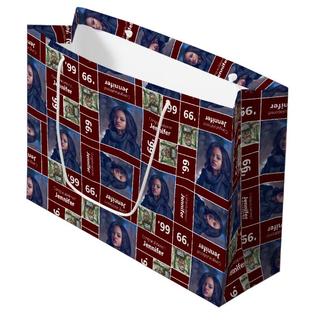 Square Photo Graduation Class Year Maroon Large Gift Bag (Front Angled)