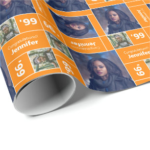 Square Photo Graduation Class Year Orange Wrapping Paper