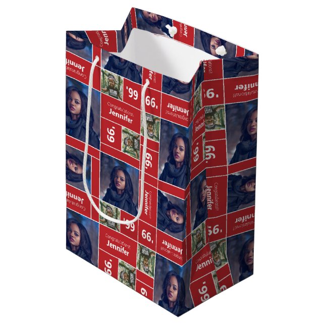 Square Photo Graduation Class Year Red Medium Gift Bag (Front Angled)