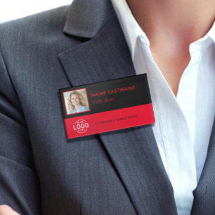 Square Photo ID Logo Red Black Magnetic Large Name Tag
