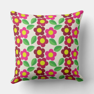 Square Pillow with Red & Pink Floral Design.