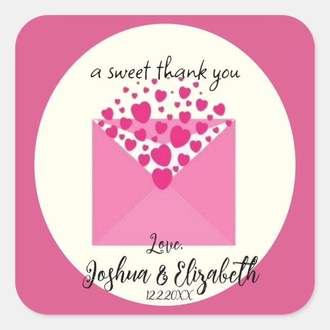 Square Pink and Ivory Wedding Party Favour Label (Front)