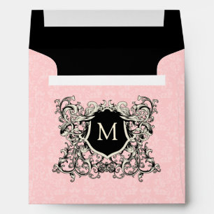 Square Pink Damask Monogrammed Envelopes